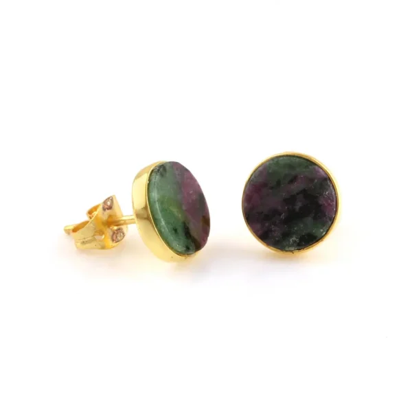 Top Quality Natural Ruby Zoisite Gemstone 925 Sterling Silver Gold Plated Stud Earring For Women And Girls - Image 4