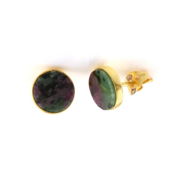 Top Quality Natural Ruby Zoisite Gemstone 925 Sterling Silver Gold Plated Stud Earring For Women And Girls - Image 3
