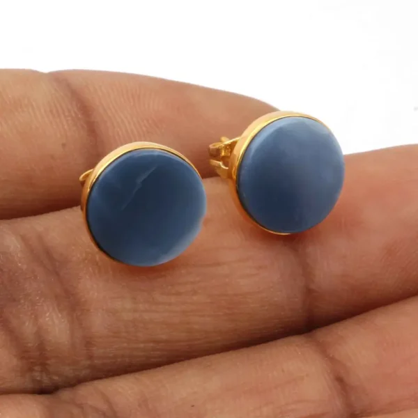 Wholesale Indian 925 Sterling Silver Jewellery Natural Gemstone Blue Opal Gold Plated Stud Earrings For Women