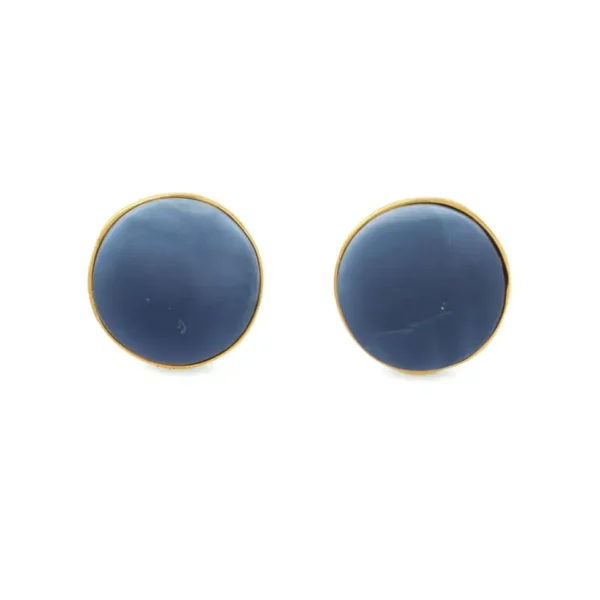 Wholesale Indian 925 Sterling Silver Jewellery Natural Gemstone Blue Opal Gold Plated Stud Earrings For Women - Image 4