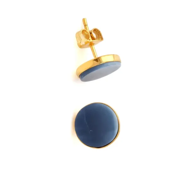 Wholesale Indian 925 Sterling Silver Jewellery Natural Gemstone Blue Opal Gold Plated Stud Earrings For Women - Image 2